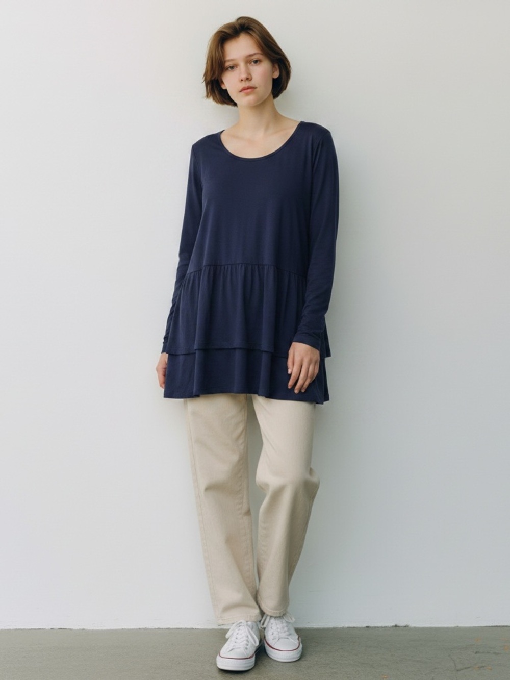 Maternity H&M Mama Maternity M Navy Layered Long-Sleeve Peplum Top
